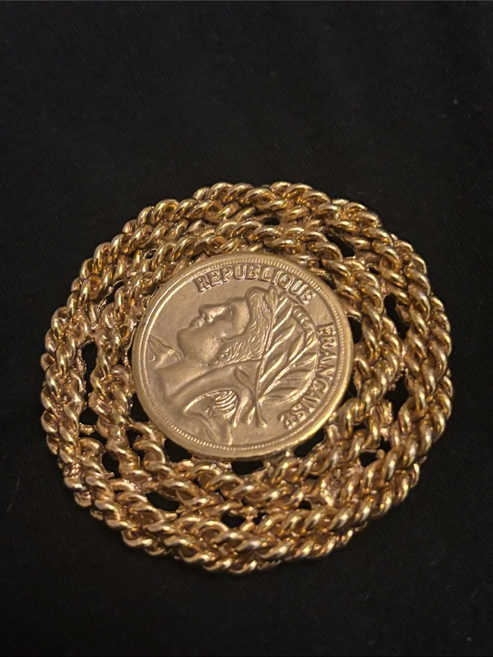 Vintage Republique Francaise Gold Coin Brooch